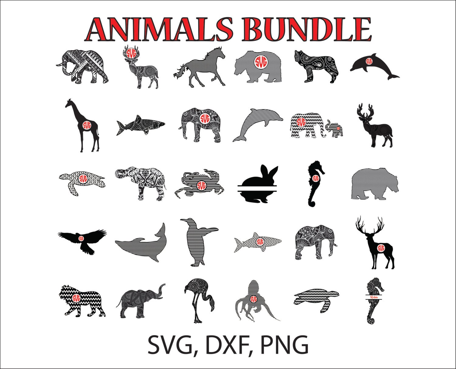 Download Animal vector design bundle Ethnic Animal monogram frames