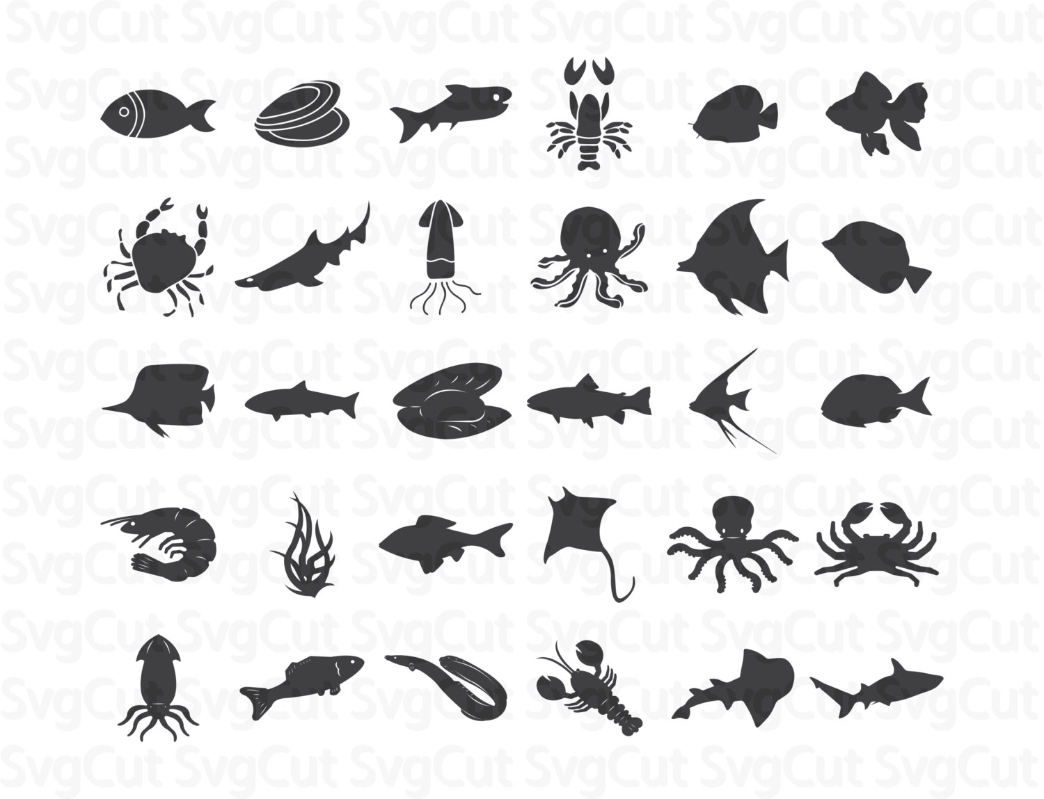 Fish SVG Monogram Nautical animals collection Marine
