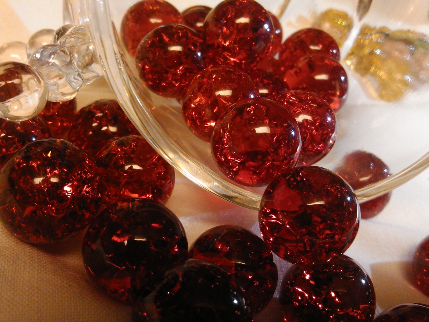 10 cracked clear red glass marbles 1/2 inch