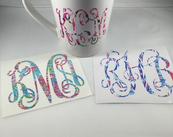 Lilly Pulitzer Inspired Monogram, lilly pulitzer personalized decal, lilly monogram, vinyl decal, monogram yeti decal, yeti, lily pulitzer