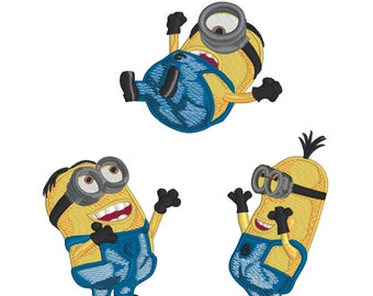 Machine Embroidery Designs - 3 Happy Minions - Stuart, Kevin and Bob