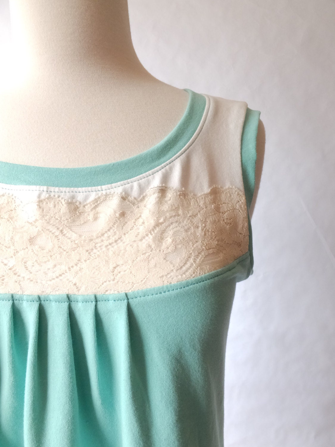 Women's Lace Yoke Tank Top Pleat front scoop neck blouse