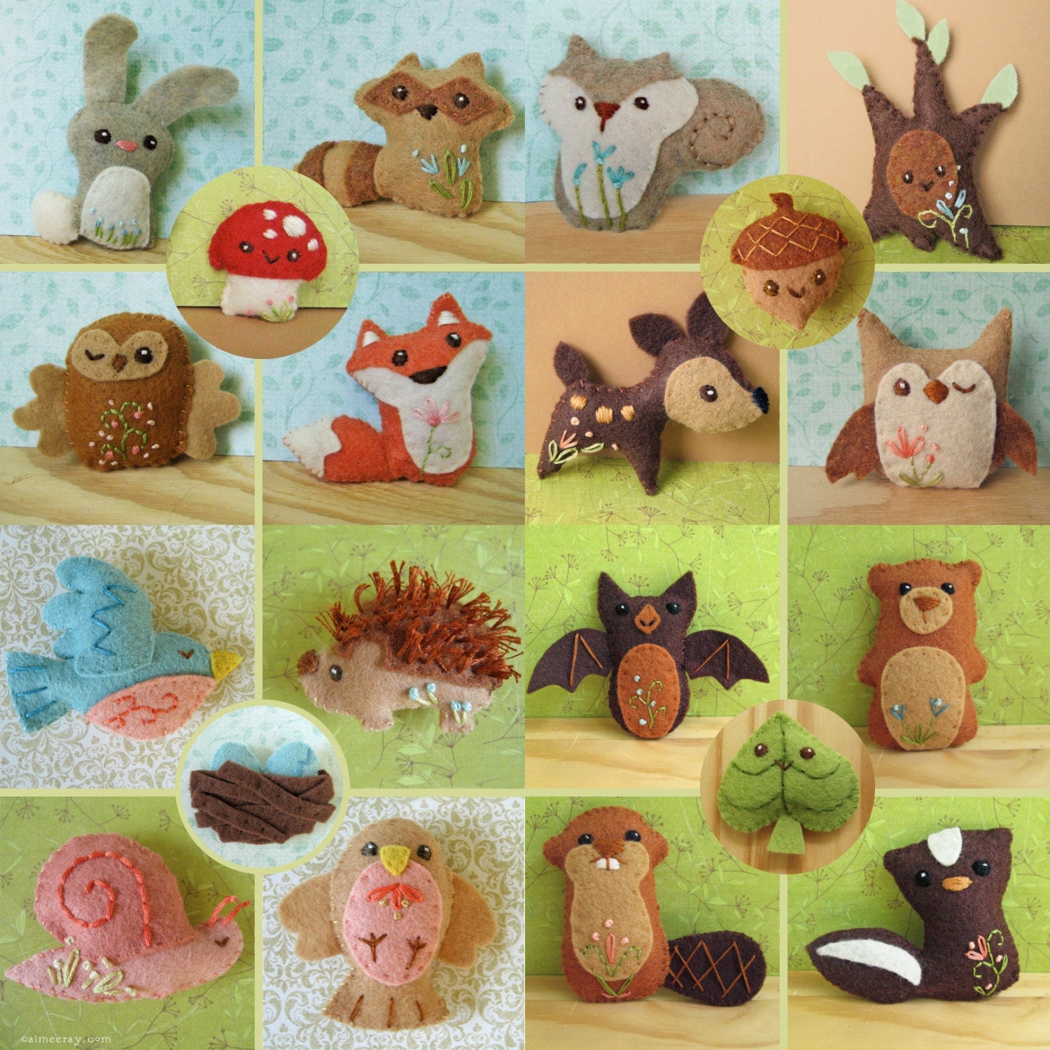 Mini Felt Woodland Creatures plush Set 2 PDF sewing pattern