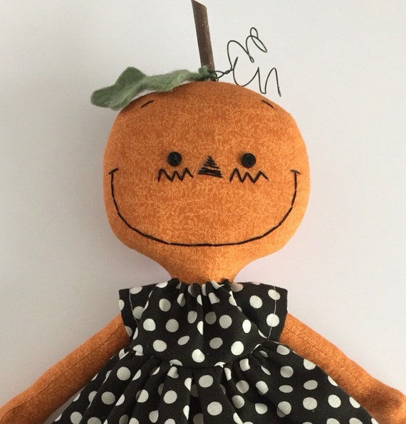 Halloween Pumpkin Head Handmade Rag Cloth Doll by SugarAndSpice