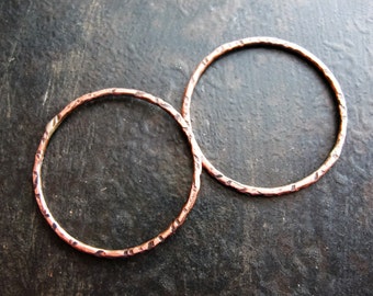 27mm Hammered Antiqued Copper Circle Links - 1 pair