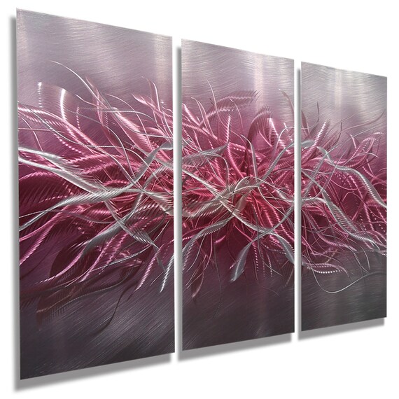 NEW Pink & Silver Abstract Metal Wall Art Modern Metal
