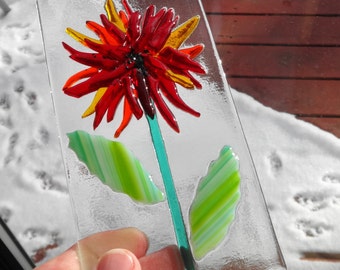 Fused Glass Flower Sun Catcher, Red Fused Glass Flower, Blue Fused Glass Flower, Summer Sun Catcher, Garden Art