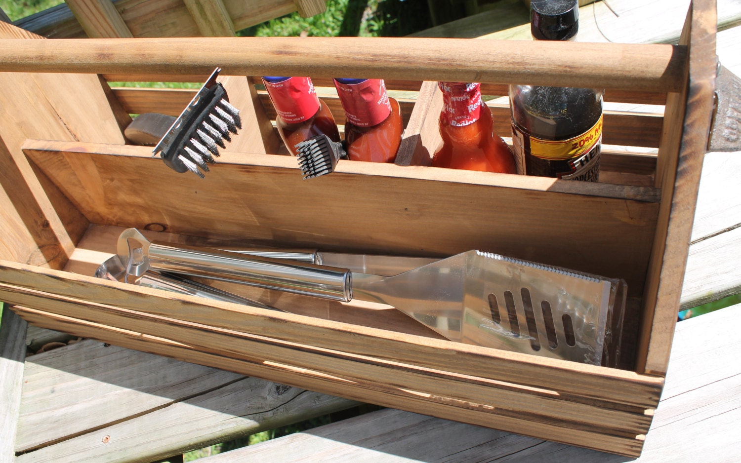 Wooden GRILL Tote Personalized grilling tools holder Wood