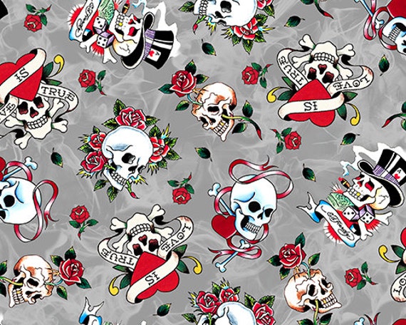 Ed Hardy Love Is True Love skulls from Quilting