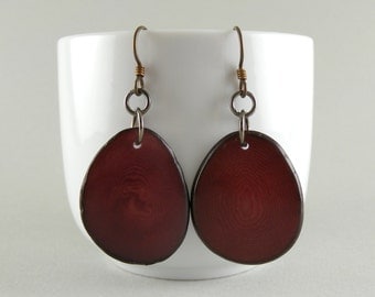 Merlot Tagua Nut Eco Friendly Earrings with Free Shipping in the USA