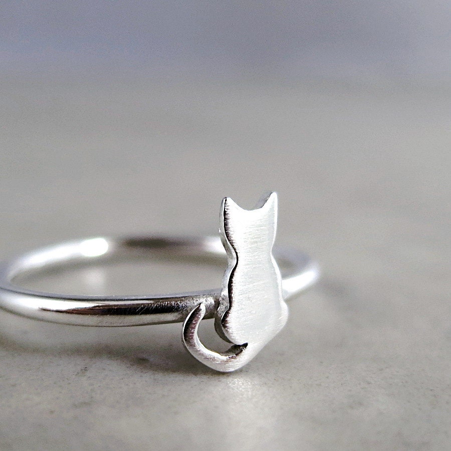 Cat ring Sterling Silver tiny kitten animal jewelry