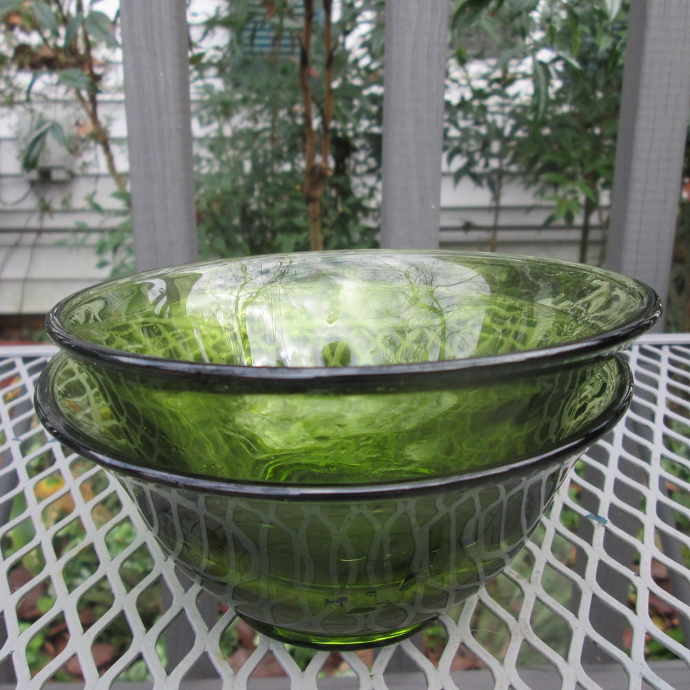 Two Vintage Olive Green Bowls Small Glass Serving Bowls Haute Juice