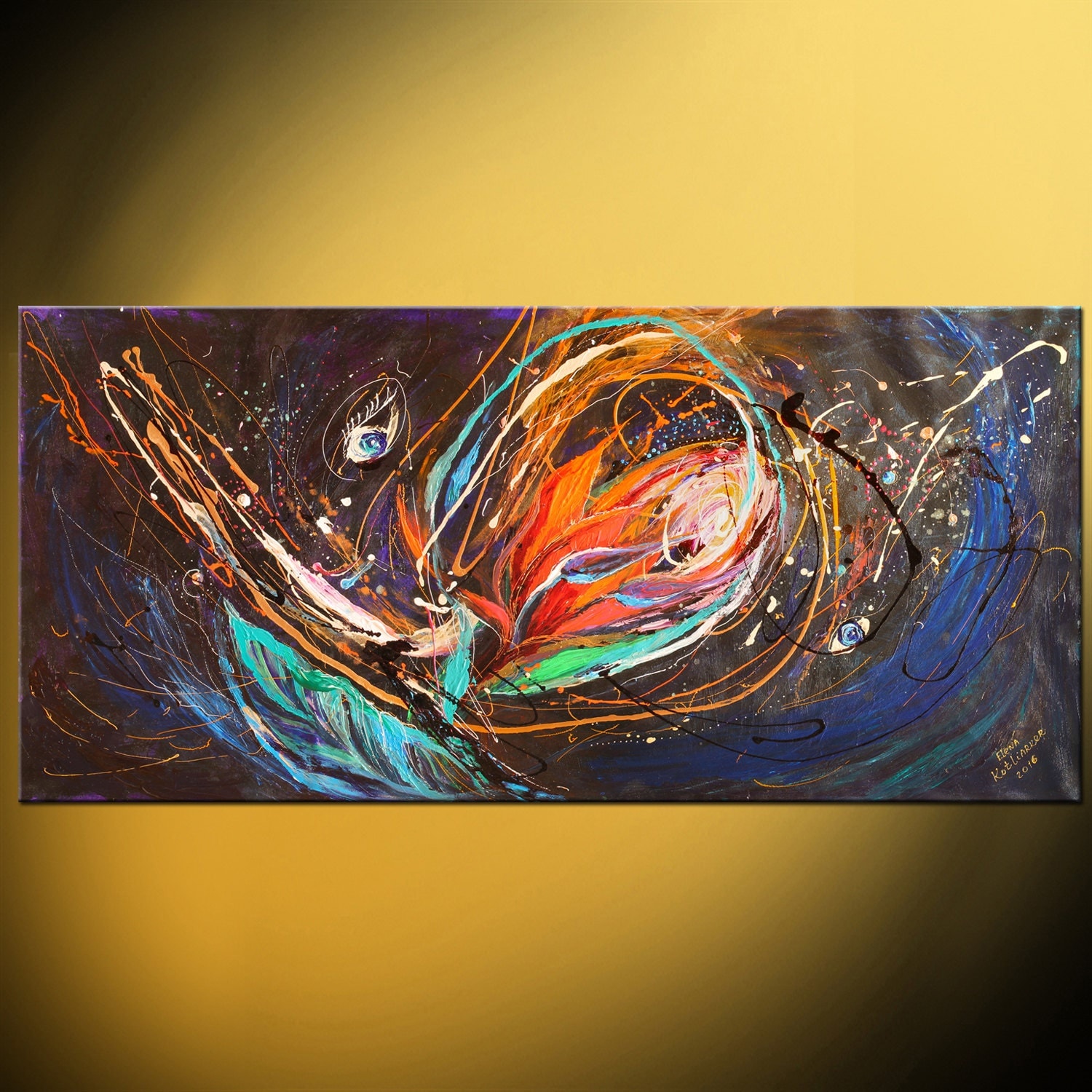 Abstract black background original painting on canvas The