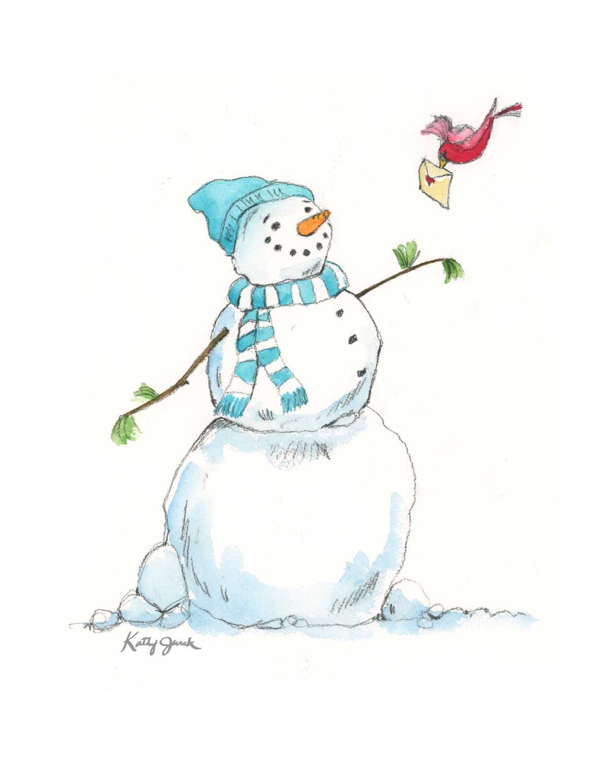 Snowman cardinal print snowman and bird print Snowman