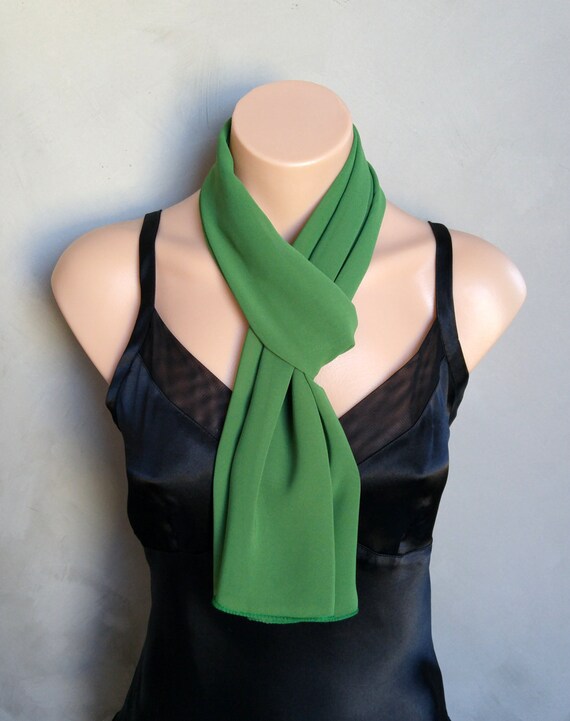 Green Scarf, Sheer Chiffon Basil Green Skinny Scarf, Sheer Green Scarf, Skinny Green Scarf, Scarf Green