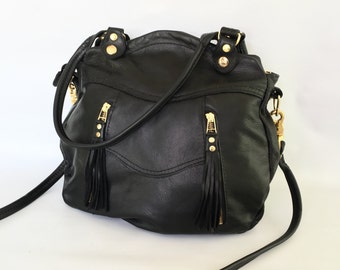 Larch bag in black - gold tone hardware - tassel zippers