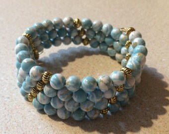 Blue white gold memory wire bracelet