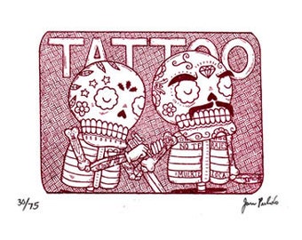 Tattoo Parlor Calaveras Limited Edition Gocco Screenprint Day of the Dead Art