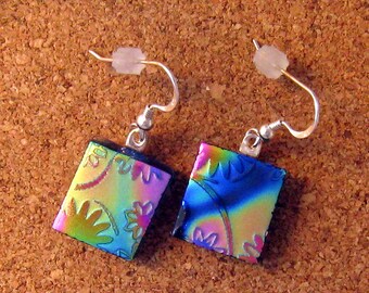 Dichroic Earrings - Flower Earrings - Fused Glass Earrings - Dichroic Jewelry - Fused Glass Jewelry - Glass Earrings