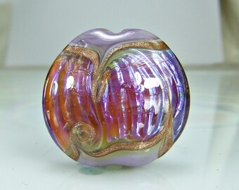 Glass Lampwork Focal Bead Pale Purple Pink Goldstone