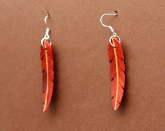 Handcarved Redheart Wood Leaf / Feather Earrings J151201