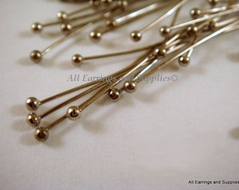 100 Ball Headpins 22 Gauge 2 inch (50mm) Nickel Colored Brass 1.25/1.50mm Ball - 100 pc - F4008BHP-N2100