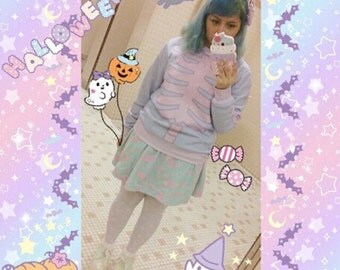 Pastel Goth Sweater (lavender), Skeleton Sweater, Sweater, Kawaii Sweater, Pastel Sweater
