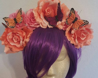 The Celia, Flower crown, Floral crown, Butterfly, Butterfly crown, Rose Crown, Summer Crown, Flower, Crown, Etsy Wedding, Etsy
