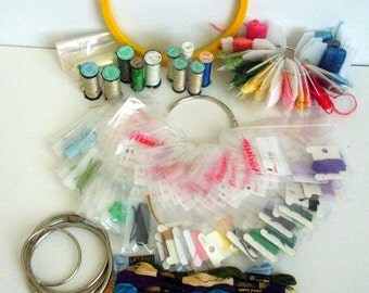 Cross Stitch Supplies, Embroidery Hoop, DMC Floss, Krenik Filament, Metal Rings, Wrapped Threads