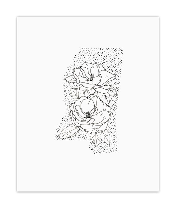 Mississippi Magnolia State Flower Drawing Giclee