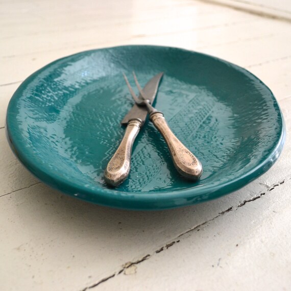 Teal Serving Platter handmade ceramics pattern large
