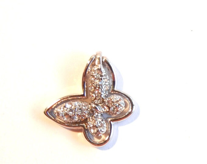 Small Two Part Butterfly Pendant Silver-tone Rhinestone