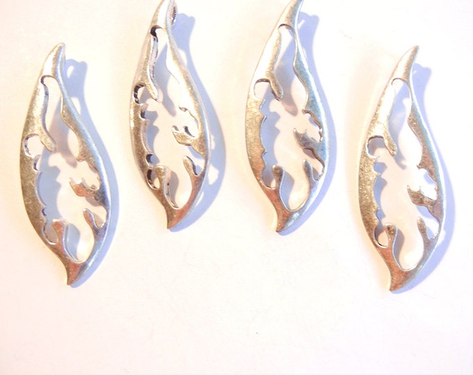 4 or 2 Pairs of Antique Silver-tone Lizard Cut Out Pendants