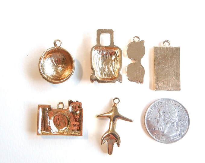 6 Travel Themed Charms Gold-tone Color Epoxy