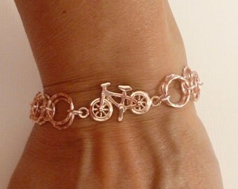 Bicycle Bracelet, Rose Gold Color Bicycle Chain Maille Charm Bracelet, Chainmaille Bracelet, Chainmaille Jewelry - Bicycle Jewelry
