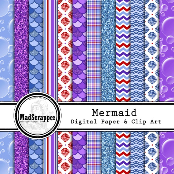 Download Digital Scrapbook Paper Mermaid Paper 2 12 Patterns 5 Solids