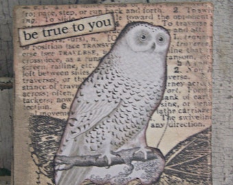 Handmade Original Mini Collage Vintage Collage Altered Mixed Media Vintage Owl Art Collage Vintage Mixed Media Altered Art Vintage Lace
