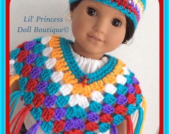 Made for American Girl Josefina, Southwest Colors Poncho Set, 18" Doll Clothes
