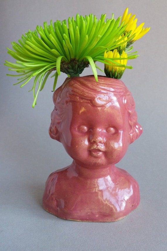 Baby Doll Head Vase in Dark Pink doll head vase pink