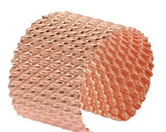 Corrugated Copper Cuff Bracelet, Rose Gold Tone Womens Cuffs, Wide Copper Cuff, Statement Cuffs, Copper Bracelets, 7th Anniversary Gifts