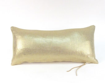 Metallic Gold Linen Pillow ~ Small Gold Pillow ~ Small Linen Pillow ~ Gold Accent Pillow ~ Metallic Gold Lumbar Pillow ~ Shiny Gold Pillow