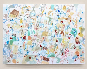 Summer- Large art original art Original painting large painting colorful painting white painting abstract painting 36"h x 48"w