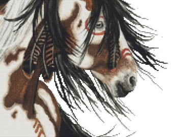 Cross stitch kit by AmyLyn Bihrle Majestic Horses - War Paint Native Feathers - Horse