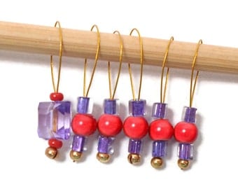 Red Purple Knitting Stitch Markers Beaded Snagless Snag Free Knitting Markers