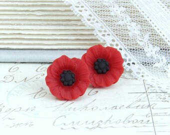 Red Poppy Stud Earrings Red Flower Studs Red Poppy Earrings Hypoallergenic Red Poppy Jewerly Red Flower Studs