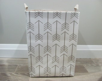 13"x13"x19" Laundry Hamper - Laundry Basket - Laundry Bag - XXL Basket - Toy Bin - Storage - Nursery - Home Decor- White/Taupe Arrows Canvas