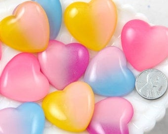 Pastel Heart Cabochons - 30mm Kawaii Pastel Gradient Color Heart Fairy Kei Resin Kawaii Charms or Pendants - 4 pc set