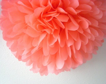 CORAL / 1 tissue paper pom pom / wedding decor / birthday party decoration / coral decorations / pompoms / paris / salmon pink / mothers day