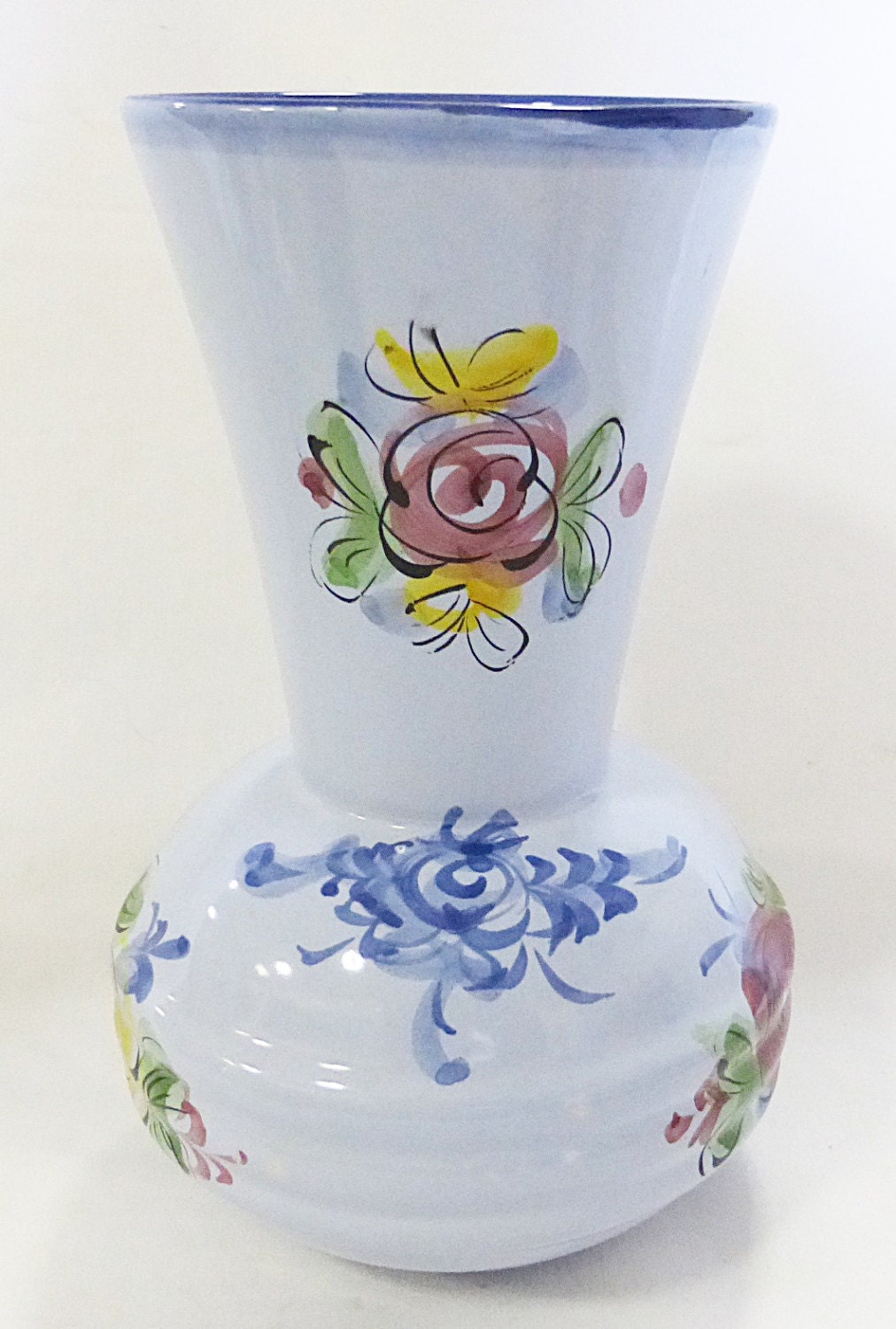 Vase hand painted pottery made in portugal home decor blue