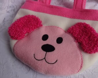Puppy Purse, Pink Puppy Bag, Toddler Girl Children Purse, Animal Fleece Purse, Bag, Child Animal Purse, Animal Bag, Girls Purse, Treat Bag